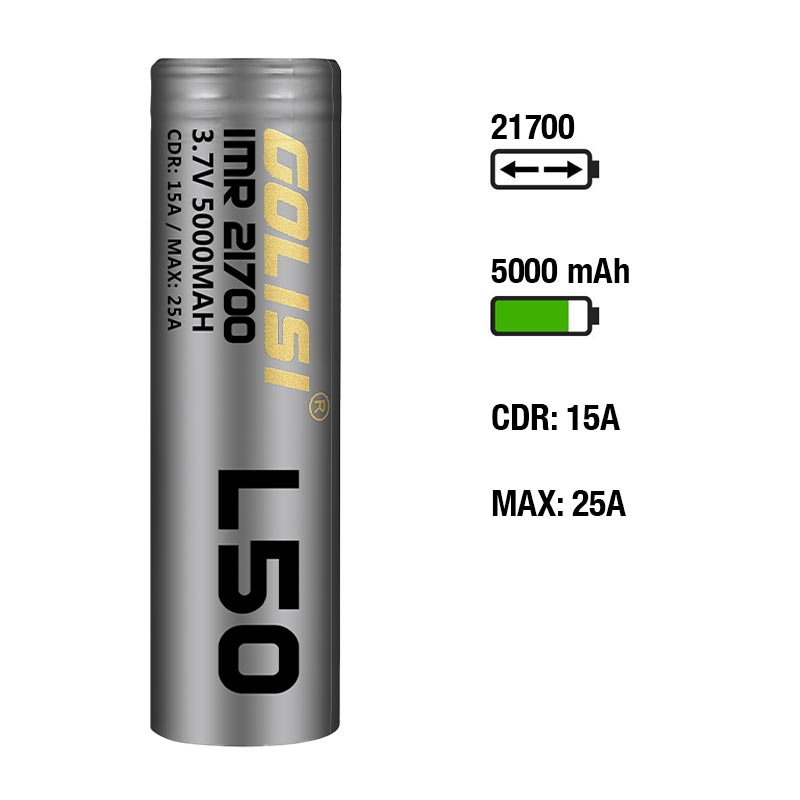 Golisi L50 - 21700 - 5000mAh 15A bis max. 25A Li-Ionen-Akku, 3,6V - 3,7V